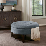 Madison Park Miller Traditional Round Storage Ottoman MP101-0225 Denim/Brown