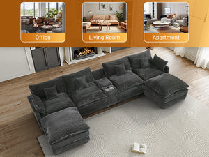 English Elm 145-inch Seven Piece Modular Cloud Sofa with Woolen Upholstery for Spacious Living Light Gray W2564S00038