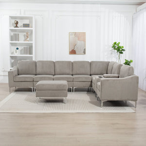 English Elm Convertible Sectional Sofa With Storage Ottoman, Cupholders & Usb Ports - Modern Gray Comfort For Living Rooms W3098S00031