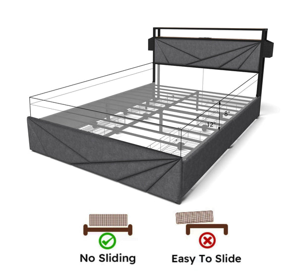 English Elm Full Bed Frame With Storage Headboard & Led Charging Station – Stylish, Durable, And Easy To Assemble W2129P262892