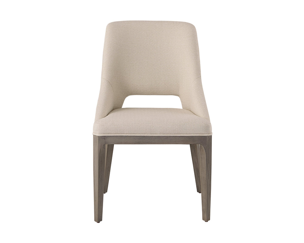 Sunpan Estrada Dining Chair - Elegant Design with Cutout Backrest, Light Grey Oak Legs for Stylish Comfort Mainz Cream