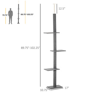 English Elm Tall Floor to Ceiling Cat Tree with Grey Flannel Platforms and Tension Rod Design T3971P437635