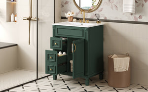 English Elm 24" Elegant Bathroom Vanity With Ceramic Sink - Space-Saving Design, 2 Drawers & Adjustable Shelf N710P318990F