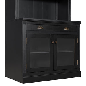 English Elm 83.4"tall Two-piece Bookcase Suite with Led Shelves Tempered Glass Doors Matte Black N751S059521B