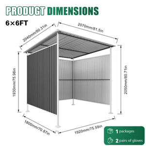 English Elm 6x6ft Outdoor Hardtop Metal Lean to Gazebo for Patio Grill Storage and Backyard W3213P458079