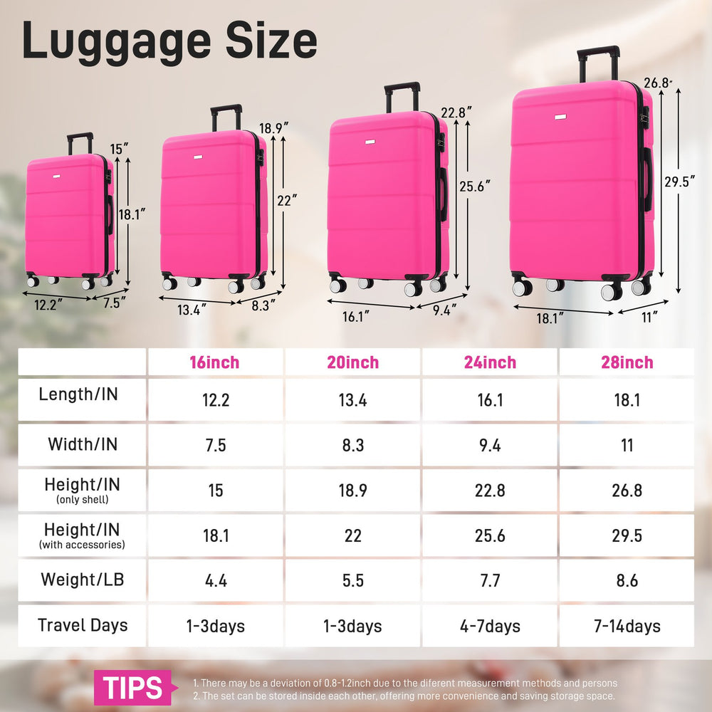 English Elm 6 Piece Hardshell Abs Travel Set with Spinner Wheels Combination Lock and Toiletry Bag Pink N732P391314H
