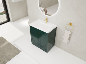 English Elm 30" Modern Freestanding Bathroom Vanity with Resin Sink, Soft-Close Doors, Adjustable Shelf, Durable Plywood Finish Dark Green W999S00272