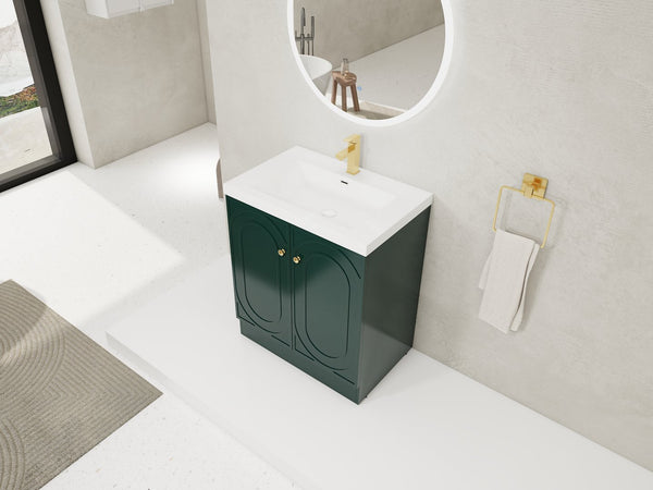 English Elm 30" Modern Freestanding Bathroom Vanity with Resin Sink, Soft-Close Doors, Adjustable Shelf, Durable Plywood Finish Dark Green W999S00272