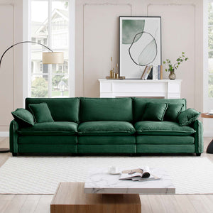 English Elm Mid-Century 3-Seater Sectional Sofa In Luxe Green Corduroy With Plush Pillows For Ultimate Comfort W714S00735