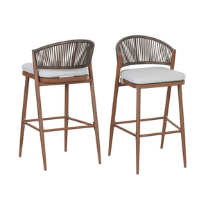 English Elm Christopher Knight Home® - Outdoor 30.25" Barstool Set Of 2 - Stylish Aluminum Frame With Pe Rattan Backrest, Teak Finish N772P245120T