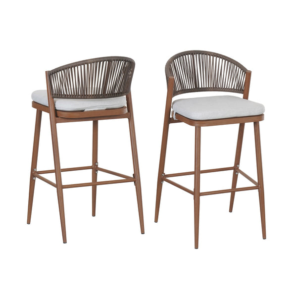 English Elm Christopher Knight Home® - Outdoor 30.25" Barstool Set Of 2 - Stylish Aluminum Frame With Pe Rattan Backrest, Teak Finish N772P245120T