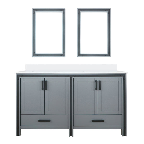 English Elm Dark Grey Double Bath Vanity 60 in. W x 22 in. D with White Quartz Top, Soft-Close Storage & 22x32 Mirrors B2731S00911