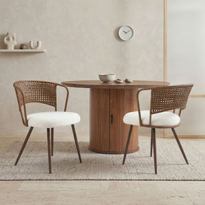 English Elm Wicker Rattan Wingback Dining Chairs Set of Two with Velvet Cushion and Metal Legs Beige,Dark Walnut W3590P453803