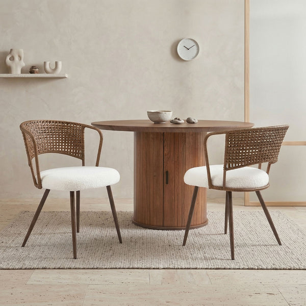 English Elm Wicker Rattan Wingback Dining Chairs Set of Two with Velvet Cushion and Metal Legs Beige,Dark Walnut W3590P453803
