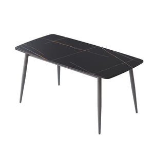 English Elm 62.99" Modern Artificial Stone Dining Table With Curved Black Top & Dark Grey Metal Legs For 6 Guests W1535S00507
