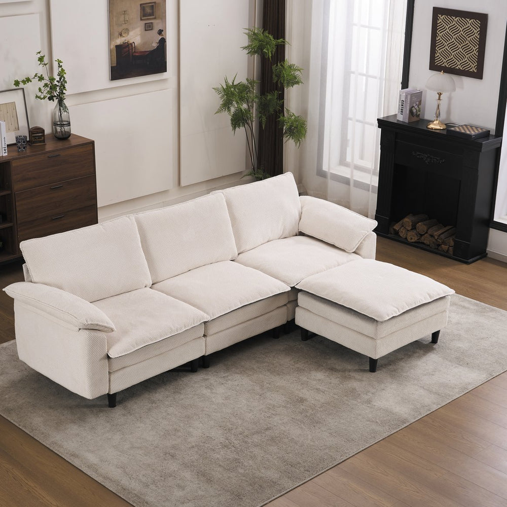 English Elm 100.39" Chenille Cloud Sectional Modular L Shape Deep Seat Sofa with Ottoman W5029S00002