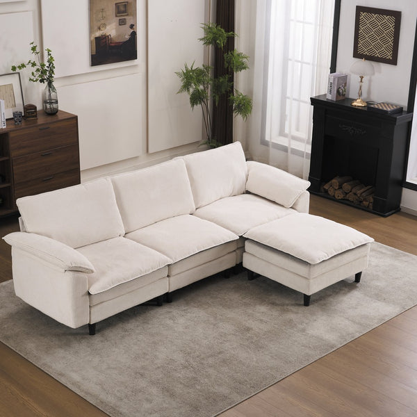 English Elm 100.39" Chenille Cloud Sectional Modular L Shape Deep Seat Sofa with Ottoman W5029S00002