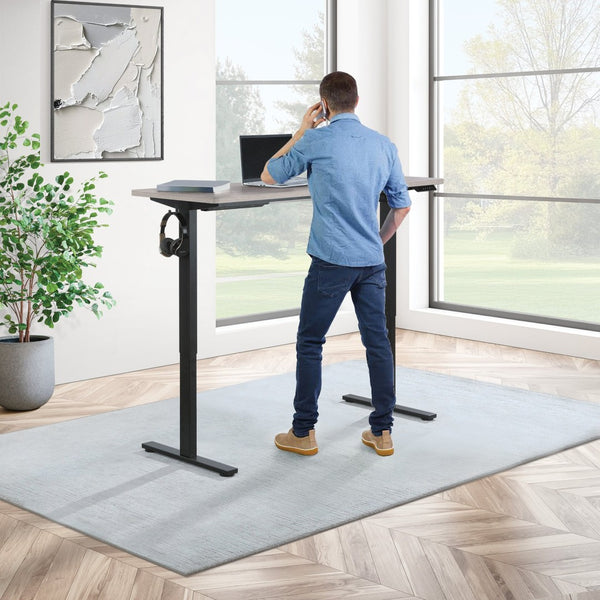 OSP Home Furnishings 59"w Sit to Stand Electric Desk with Memory Presets Steel Base and Built-in Storage Hook PMO6024B-LG