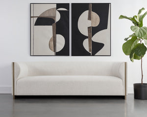 Sunpan Larron Sofa - Elegant Rhea Light Barley with Gold Stainless Steel Accents for Indoor & Outdoor Use