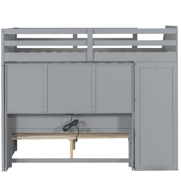 English Elm Twin Over Full Bunk Bed with Wardrobe Storage Stairs Shelves and Usb Charging Gray LT000292AAE