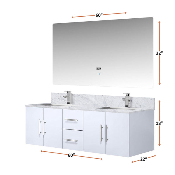 English Elm Glossy 72-inch Double Bath Vanity with Carrara Marble Top, Scratch-Resistant Surface, Chrome Faucet Set & 30" LED Mirrors B2731S01047
