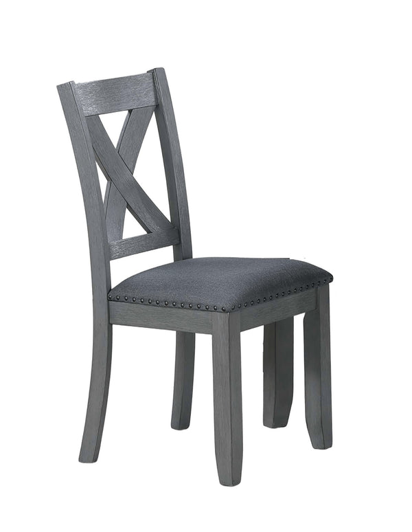 English Elm Gray 7pc Dining Set with Rectangular Table & Cushioned X-Cross Back Chairs, Nailhead Trim, 60" spacious B011P348932