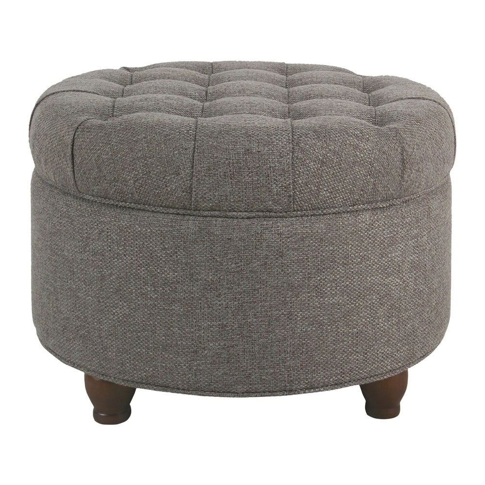 English Elm Fabric Tufted Round Storage Ottoman with Walnut Tapered Legs for Living Room B056P417128