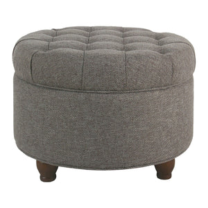 English Elm Fabric Tufted Round Storage Ottoman with Walnut Tapered Legs for Living Room B056P417128