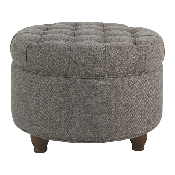 English Elm Fabric Tufted Round Storage Ottoman with Walnut Tapered Legs for Living Room B056P417128