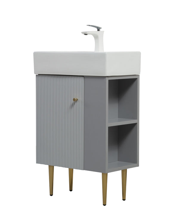 English Elm 21.6" Compact Bathroom Vanity Base Matte Grey Gold Hardware Open Side Shelf W1920P385638