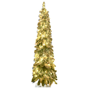 English Elm Homcom 4Ft Tall Prelit Pencil Christmas Tree With 225 Flocked Branches & Dual Led Light Options W2225P249621