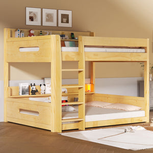 English Elm Queen Over Pine Bunk Bed with Built-in Shelves and Usb Charging Ports Wood N7090002238D