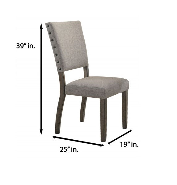English Elm Antique Gray Fabric Dining Chair Set with Nailhead Trim and Tall Lumbar Back B011P423337