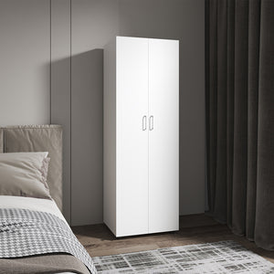 English Elm Barkley Slim Armoire White - Slim Double-Door Engineered Wood Wardrobe with Shelves & Rod, Modern B092S00292