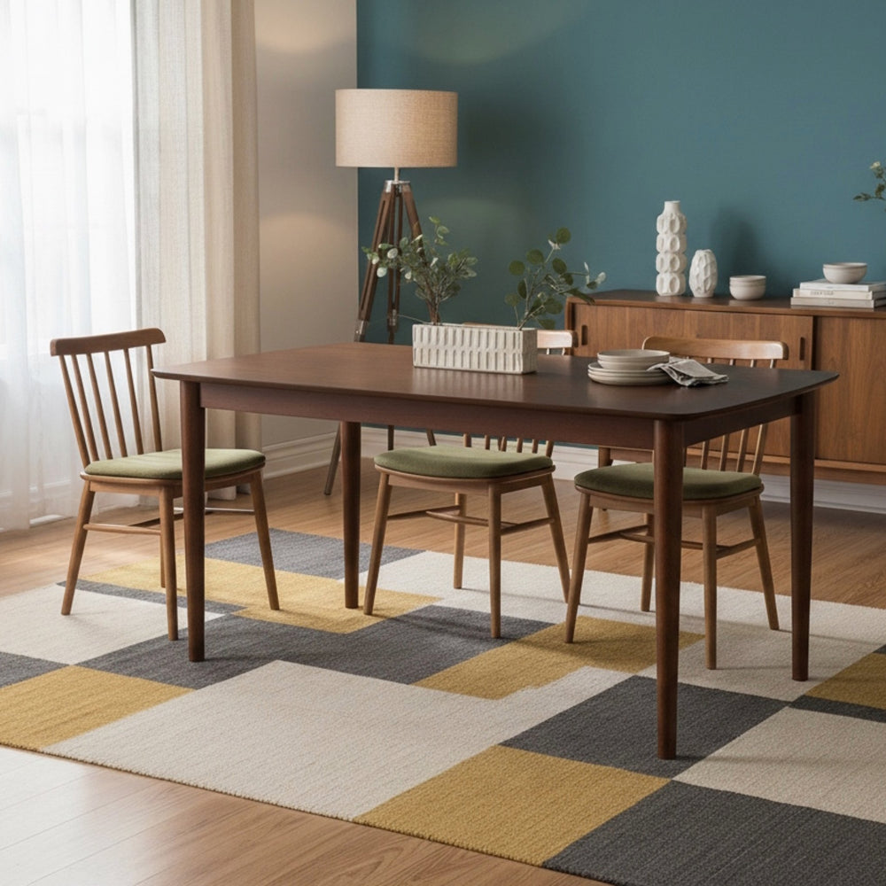 English Elm Bryson 59" Walnut Finish Leg Dining Table — Seats 6, Solid & Engineered Wood, Birch Veneer, Timeless Design B050126343