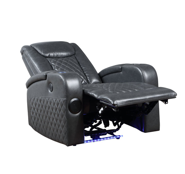 English Elm Dark Grey Power Recliner with LED Light, Bluetooth Speakers, Cooling Cup Holder & Wireless Charger - Modern Leather Aire Comfort and Tech Hub B062P215429