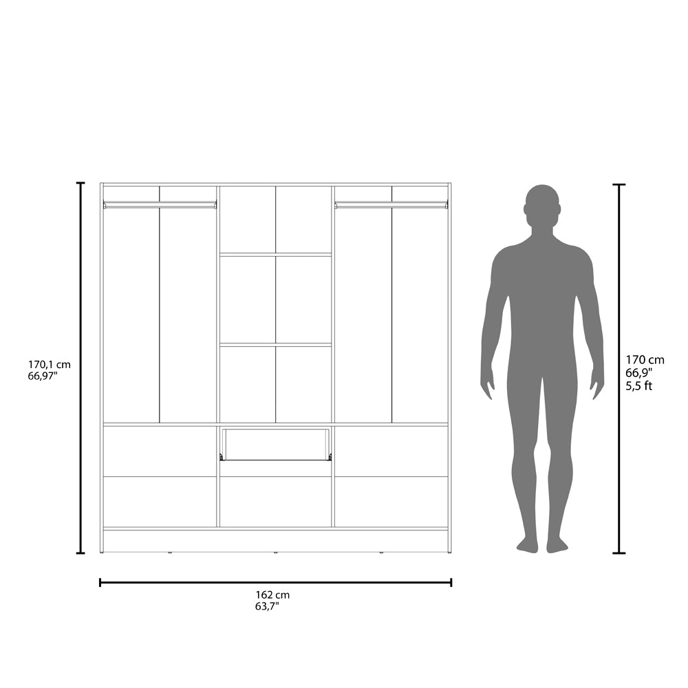 English Elm Maya 6-Door White Armoire for Bedroom — Engineered Wood, Stable Versatile Storage, Durable Design B092S00291