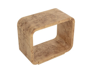 Sunpan ROWENA End Table - Modern Sculptural Design with Rich Burl Veneer for Sophisticated Living Spaces 112669