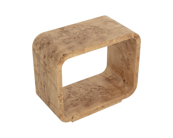 Sunpan ROWENA End Table - Modern Sculptural Design with Rich Burl Veneer for Sophisticated Living Spaces 112669