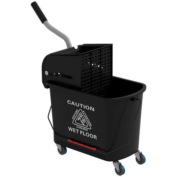 English Elm HOMCOM Professional 21Qt Mop Bucket with Down-Press Wringer, Dual-Chamber Water Separation, Casters Black W2225P217086