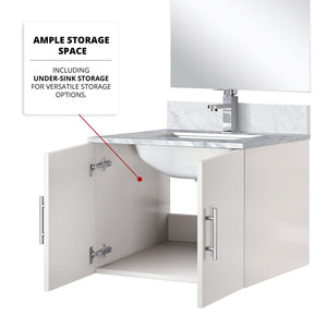 English Elm Glossy White Bathroom Vanity Set With Carrara Marble Top, Mirror, Faucet - Compact & Modern Design B2731S01301