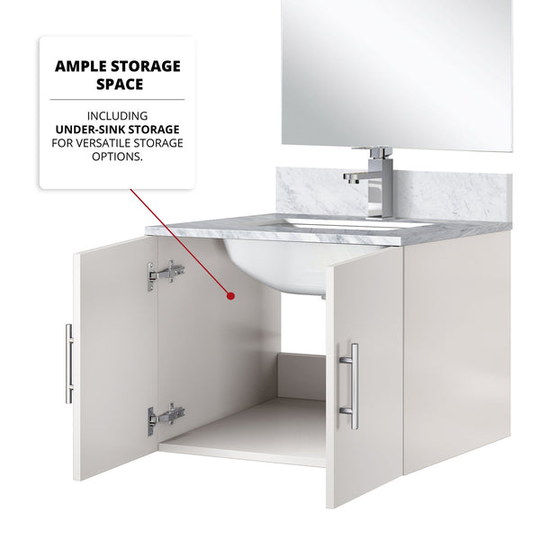 English Elm Glossy White Bathroom Vanity Set With Carrara Marble Top, Mirror, Faucet - Compact & Modern Design B2731S01301