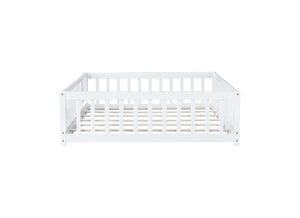 English Elm Twin Solid Rubberwood Floor Bed with Full Perimeter Safety Rails for Toddler Rooms White W504P296786