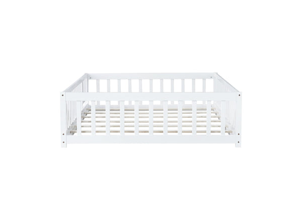 English Elm Twin Solid Rubberwood Floor Bed with Full Perimeter Safety Rails for Toddler Rooms White W504P296786