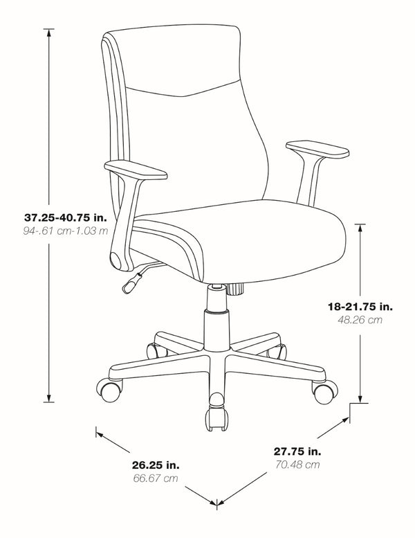OSP Home Furnishings Mid Back Faux Leather Office Chair with Lumbar Support Adjustable Arms and Swivel Base FL91201-U42