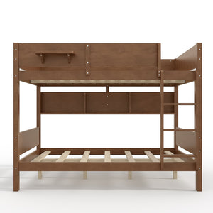 English Elm Queen Over Solid Pine Bunk Bed with Built in Shelves and Tray for Guest Rooms Brown W5305S00008