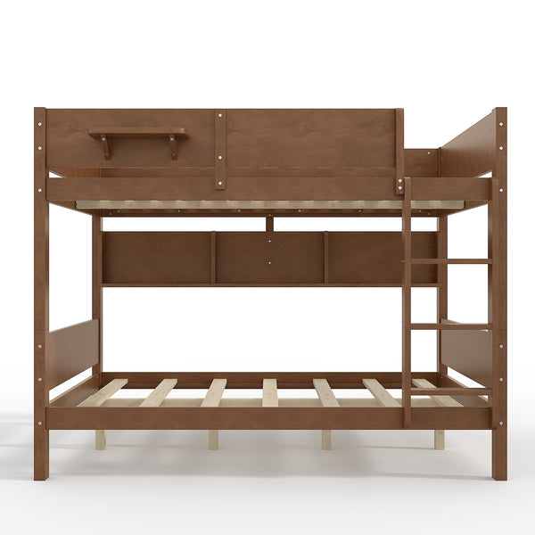English Elm Queen Over Solid Pine Bunk Bed with Built in Shelves and Tray for Guest Rooms Brown W5305S00008