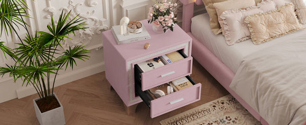 English Elm Mid Century Nightstand Velvet 2-Drawer Bedside Table with Metal Legs, Retro Space-Saving Storage and Durable Finish Pink 23.5 L x 19 W x 17 H N733P183659H