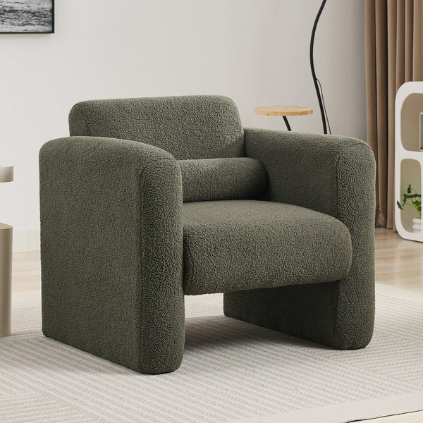 English Elm Modern Accent Chair Breathable Sherpa Upholstered Reading Armchair with Plush Cushion and Lumbar Support Seaweed Green 30 L x 25.75 W x 22.76 H WF325072AAG