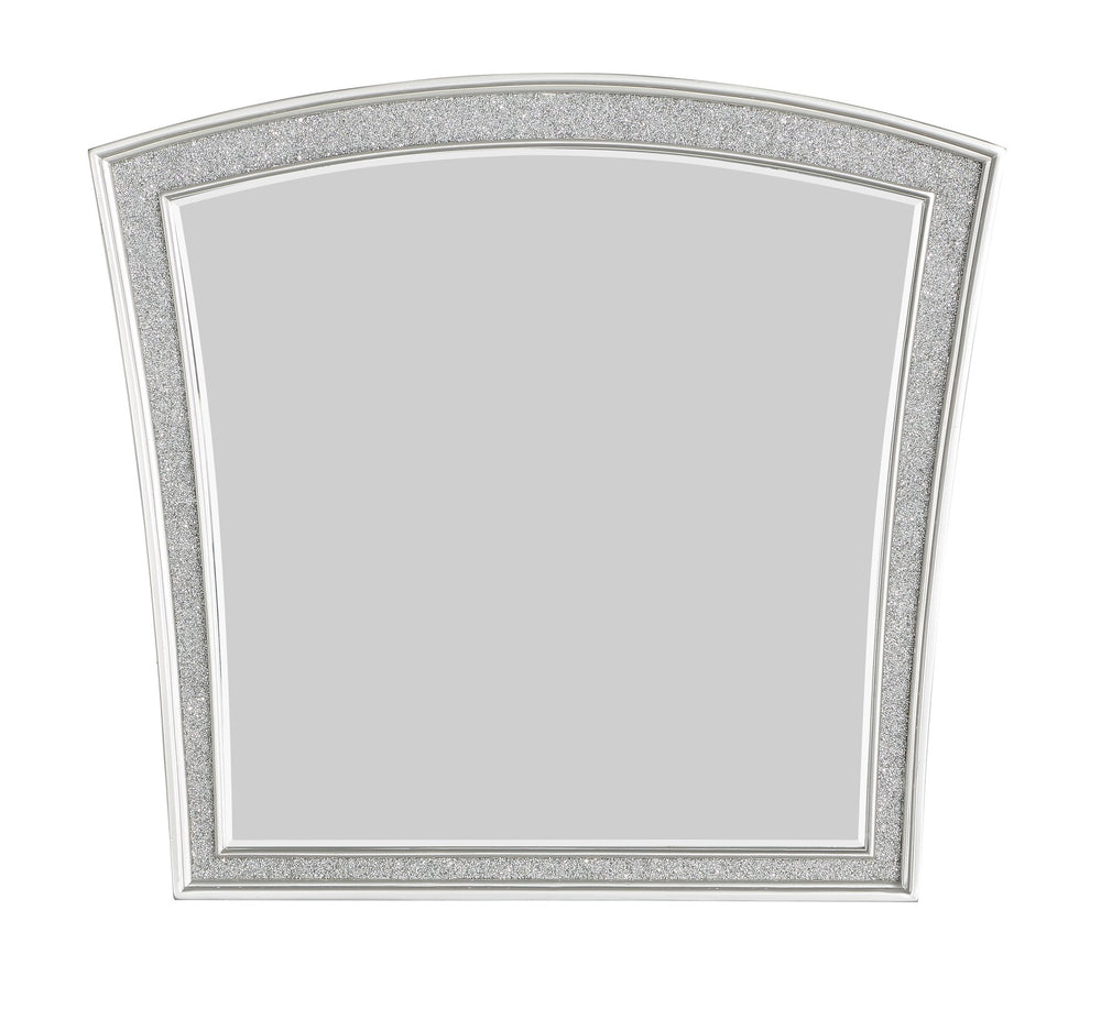 English Elm Maverick Platinum Finish Mirror with Beveled Curve, Rhinestone Wood Frame, 33x36in Portrait Elegance B2726P247643